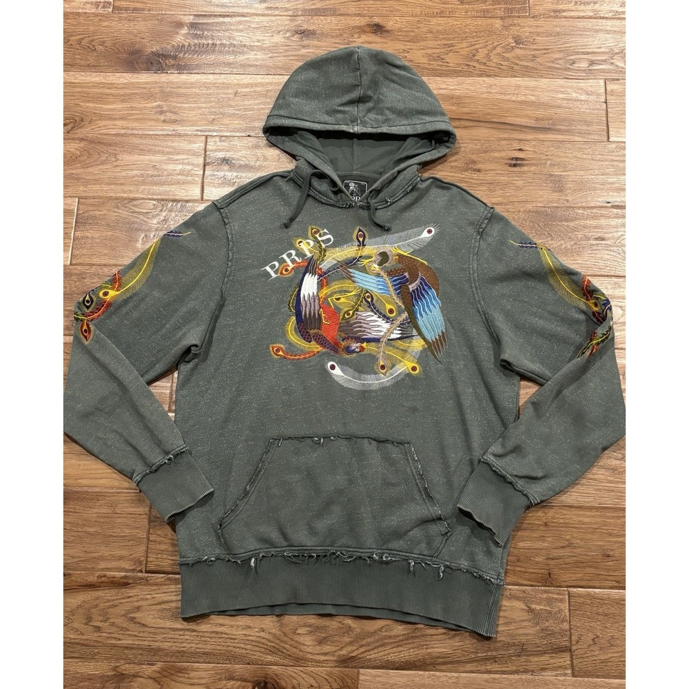 PRPS Embroidered Phoenix Western-Style Gray Colorful Cotton Hoodie Men's 3XL